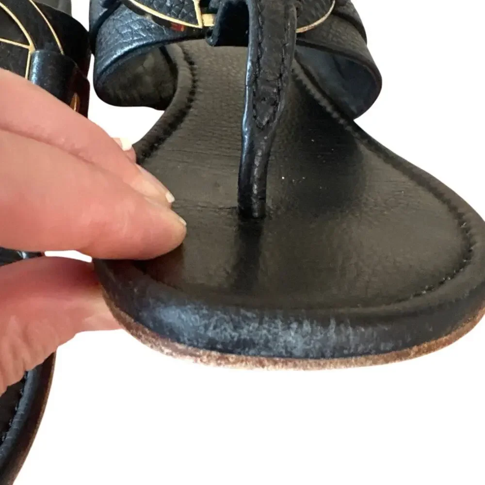 Tory Burch Amanda Thong Sandals Black Pebbled Leather 8.5 - Picture 4 of 11